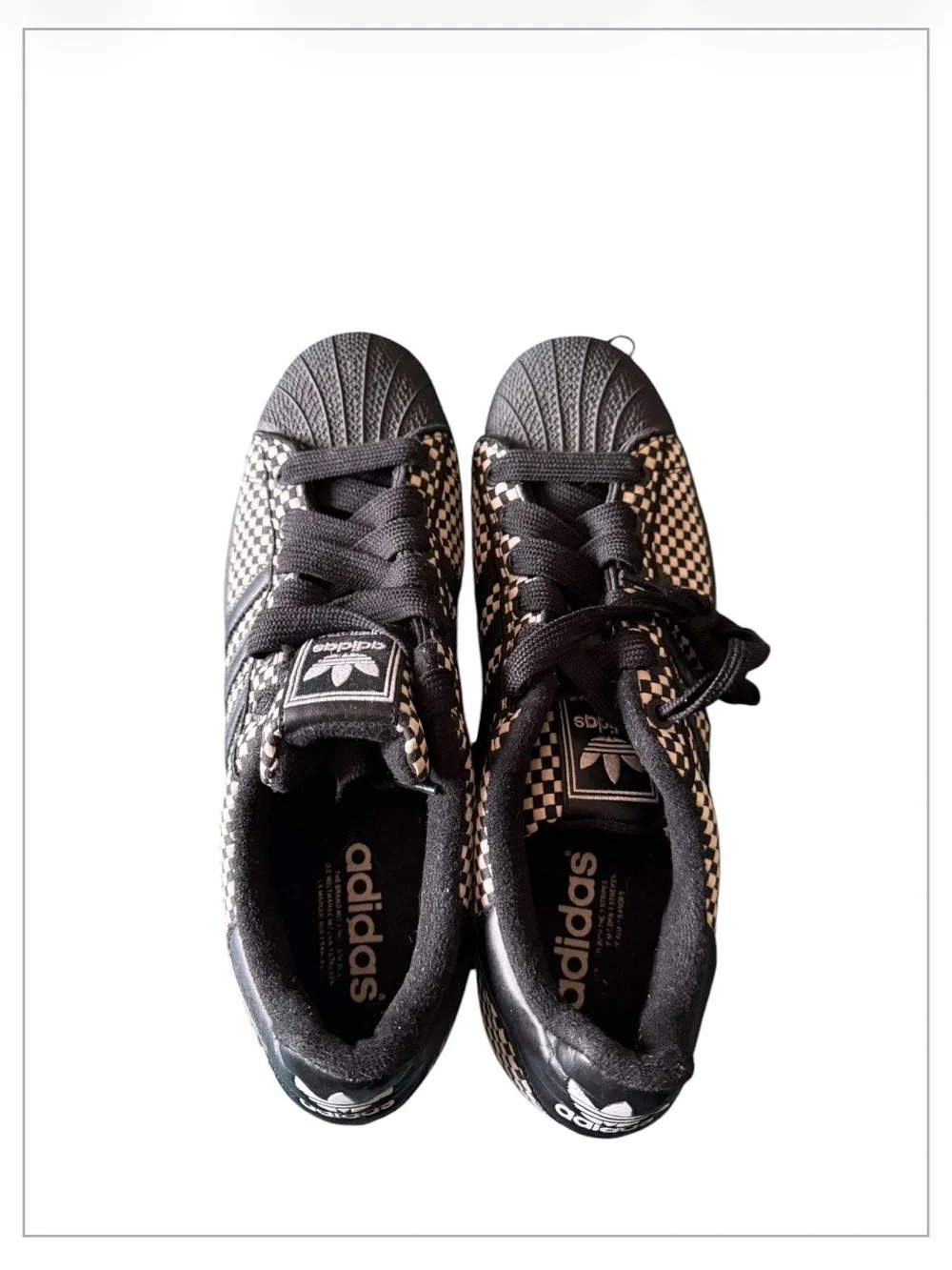 Adidas Checkerboard Superstar Sneakers - Black & White size 13